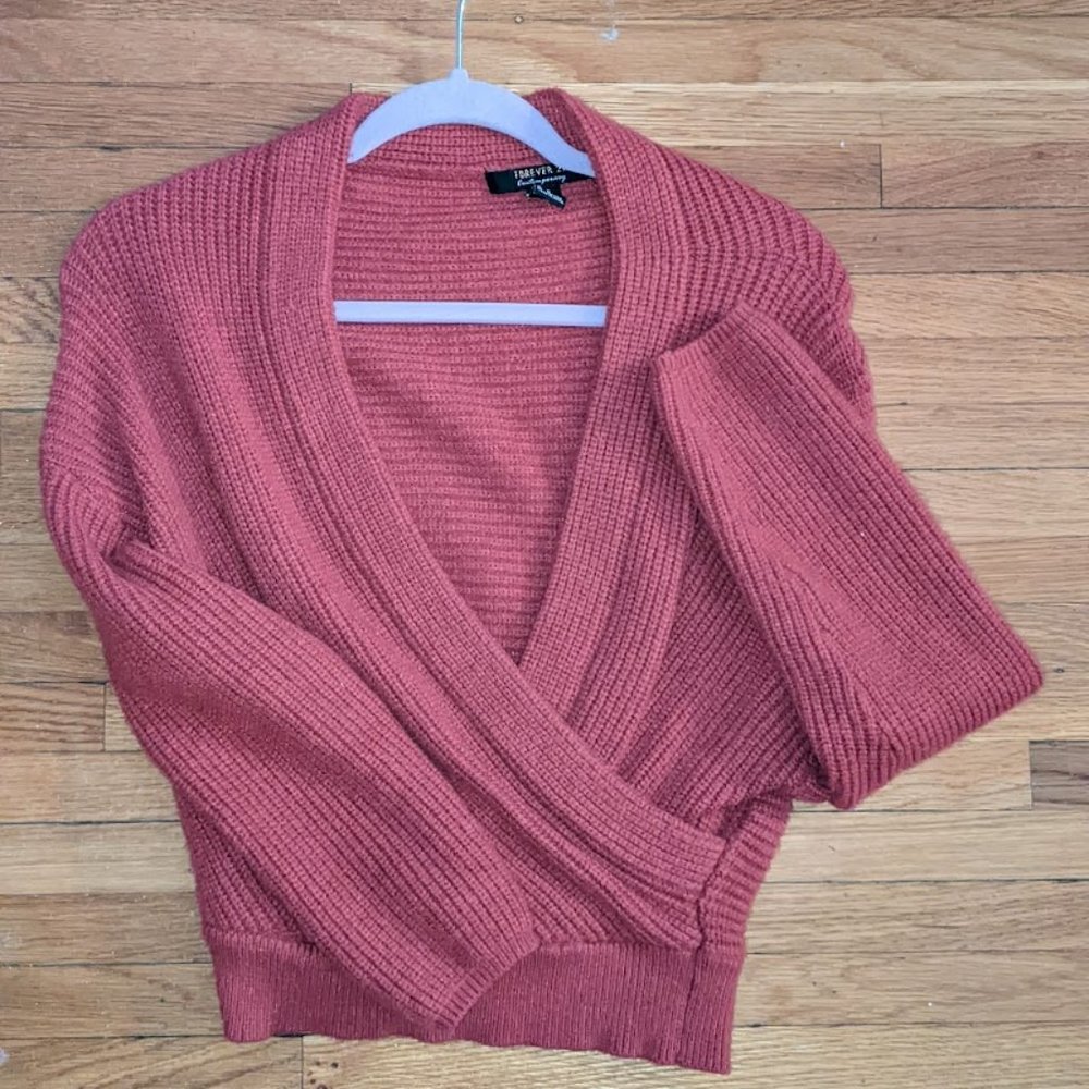 Burnt orange cropped wrap sweater